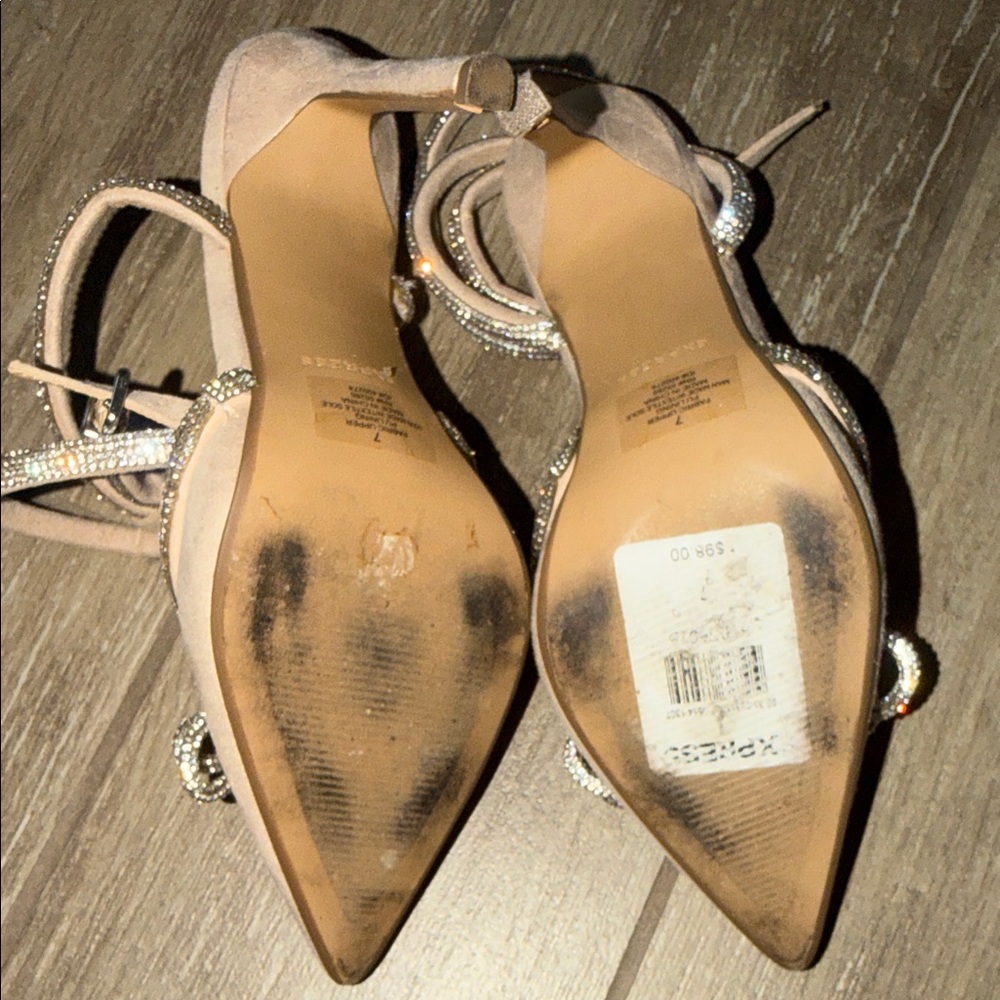 Express Nude Heels with Rhinestone Bow - Picture 6 of 10